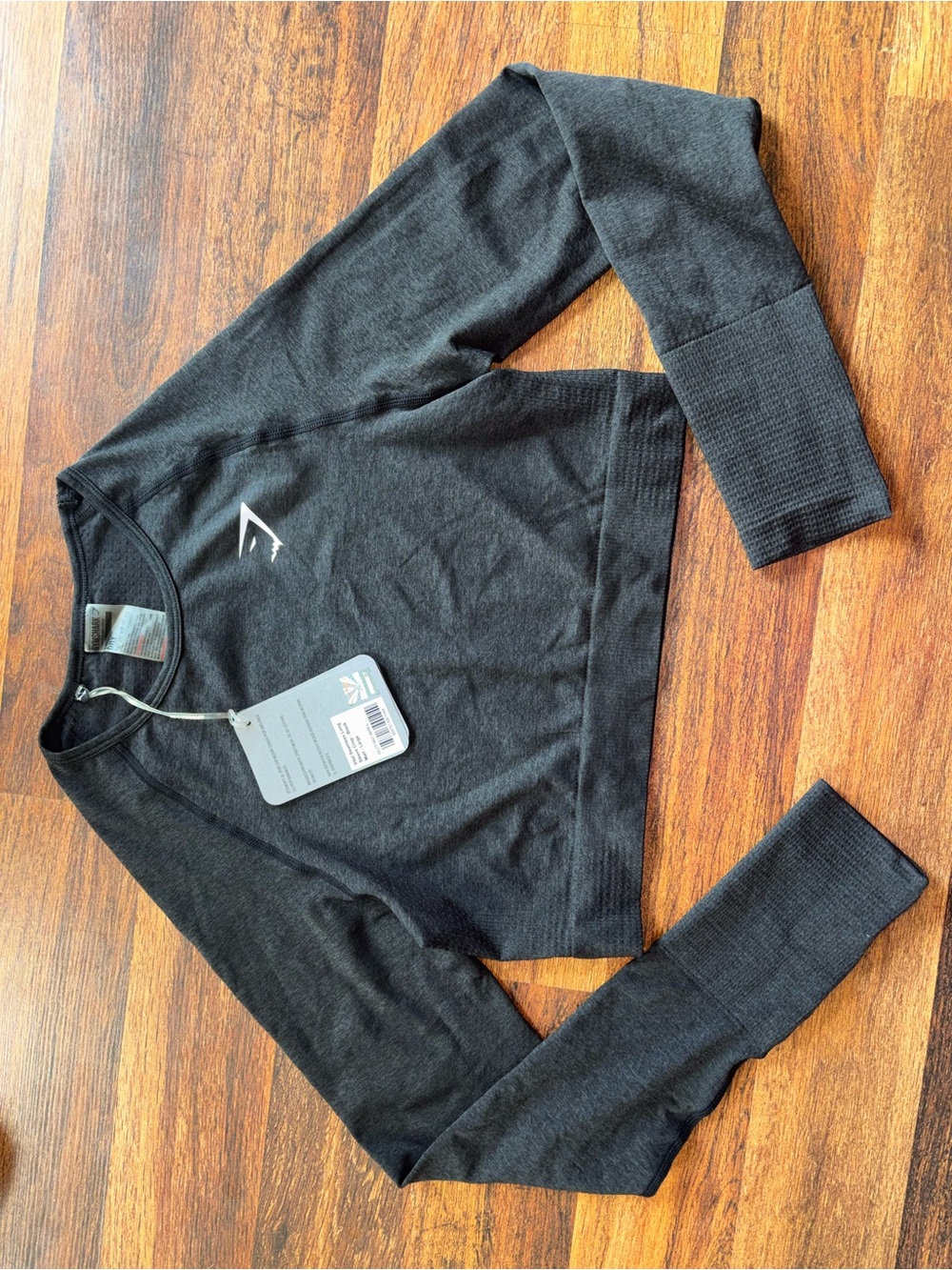 NWT Black Marl Gymshark Vital Seamless long sleeve crop top Size Large